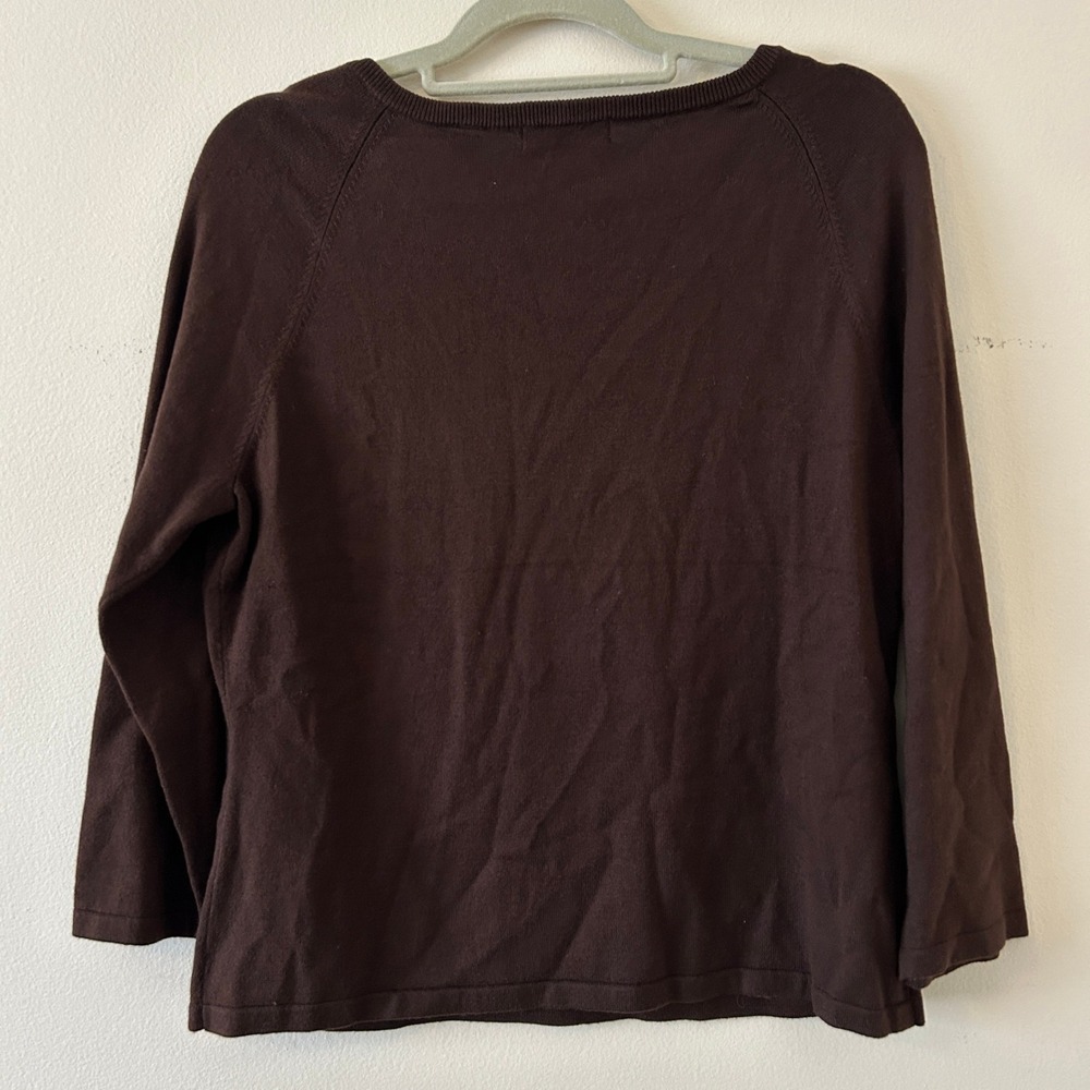 Kate Hill Vintage Brown Silk Cashmere Blend Embellished V-Neck Sweater XL‎ - Picture 6 of 7